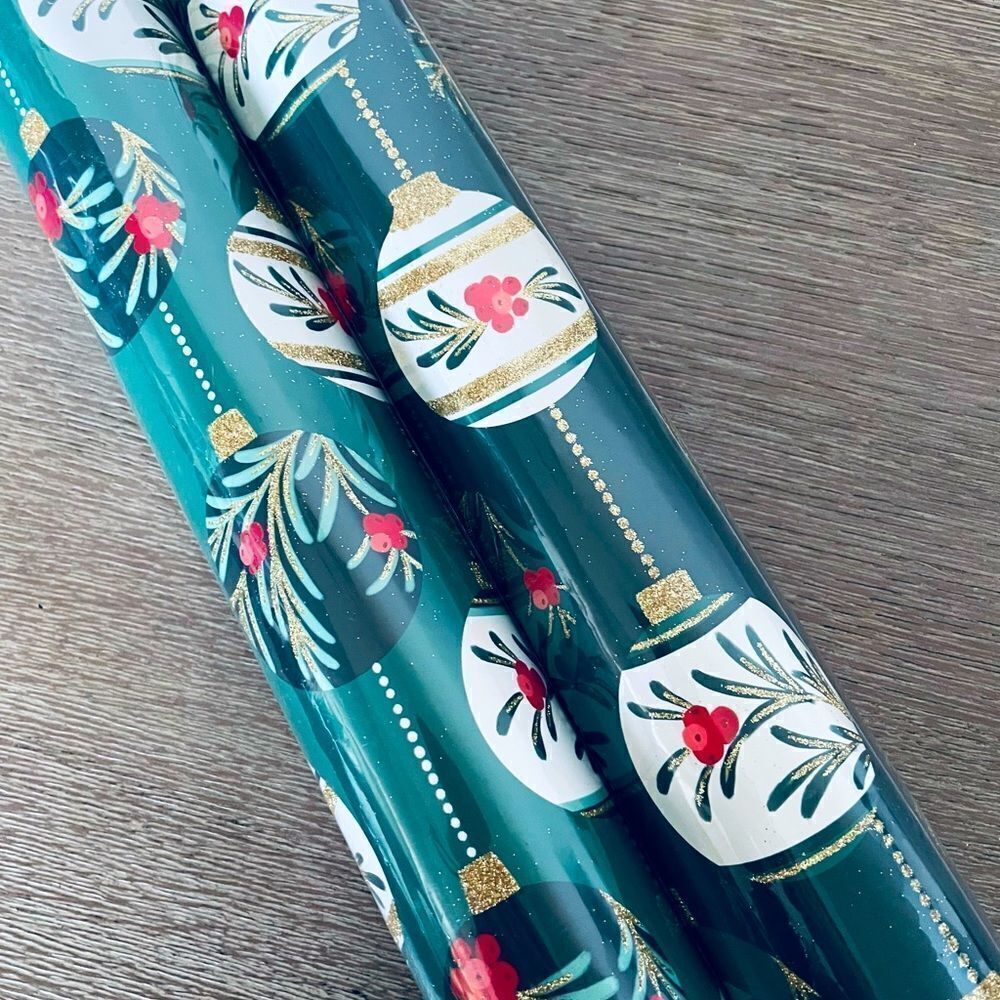 Vintage Glam Christmas Ornaments Glitter Premium Wrapping Paper Gift Wrap